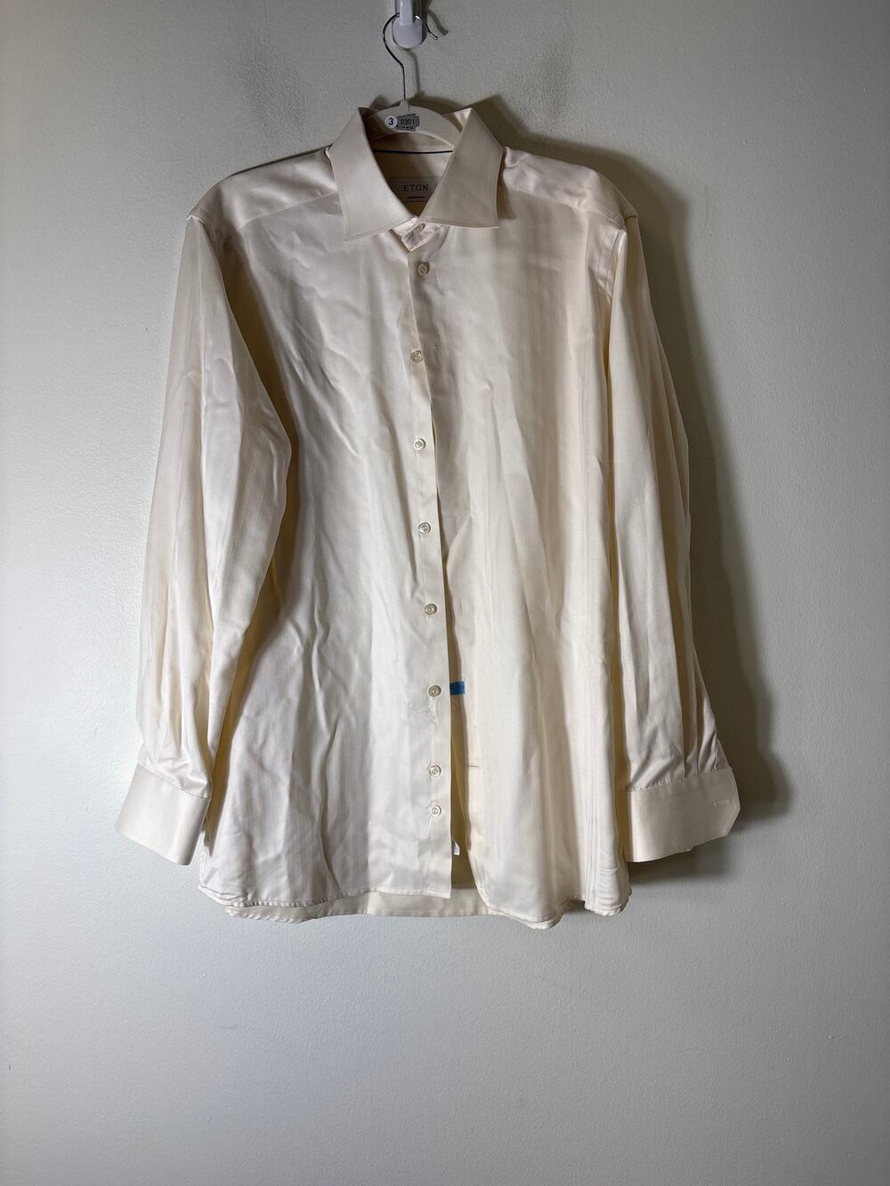 Mens Eton Cream Houndstooth Textured Button Up Dress Shirt Sz 41